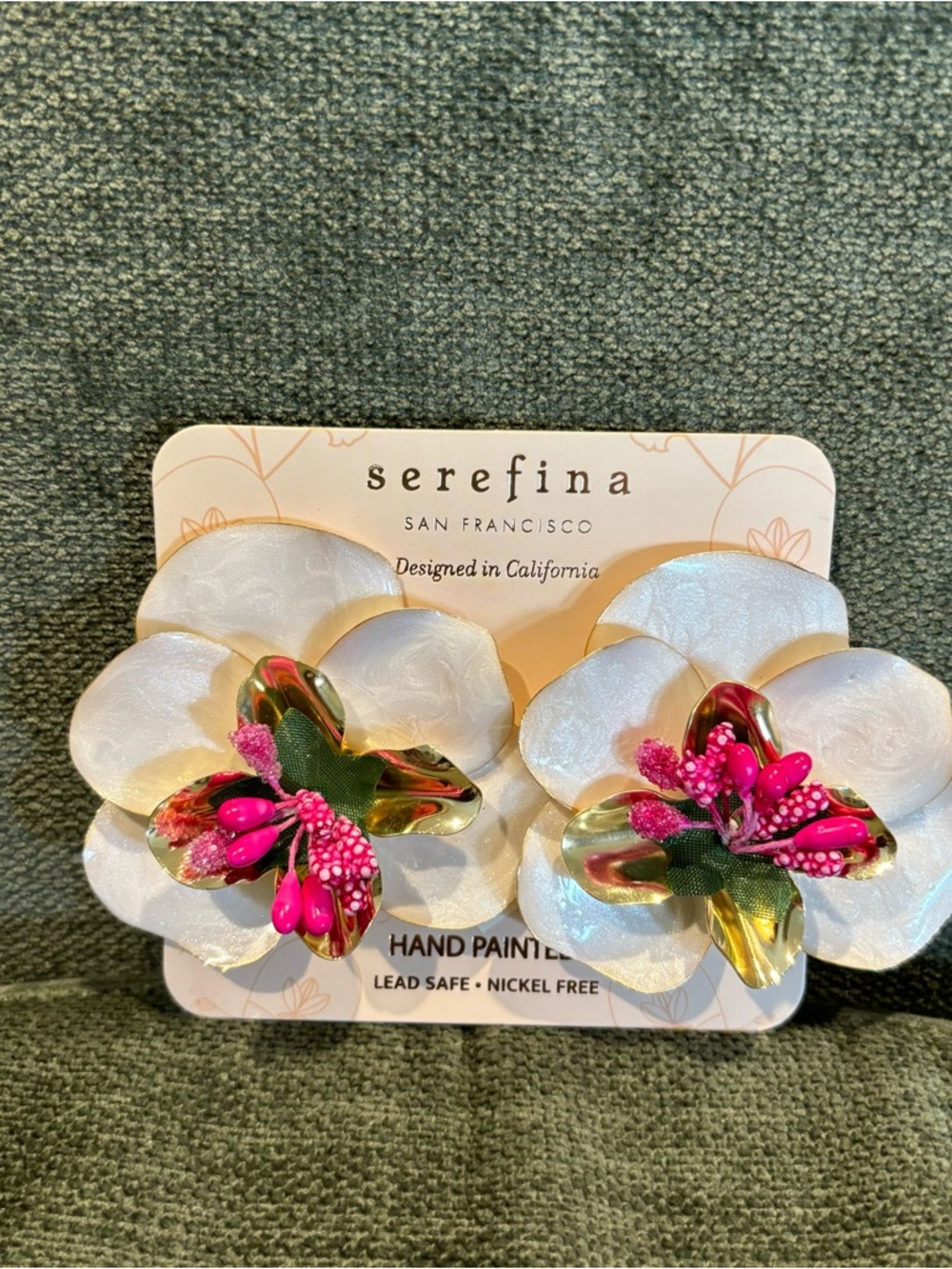 Serefina White Floral Statement Earrings with Hot Pink Accents Summer Vibes